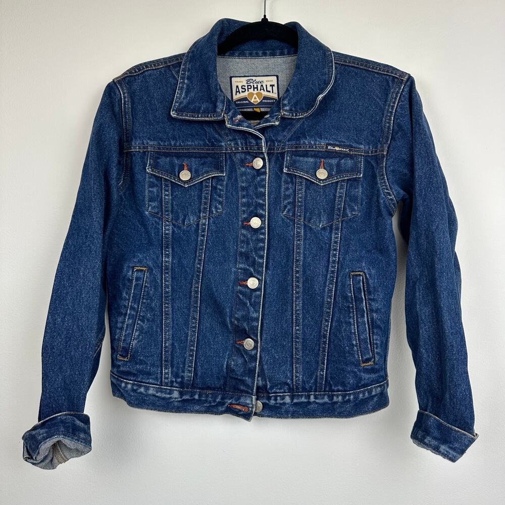 Vintage Blue Asphalt Womens Classic Button-Up 90s Cotton Denim Blue Jacket Small